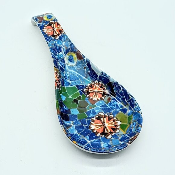 Gaudi Barcelona Trencadis Porcelain Mosaic Floral Spoon Rest - Picture 1 of 5